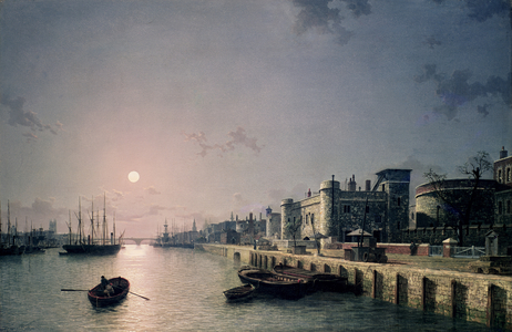 Tower of London and the Thames in moonlight