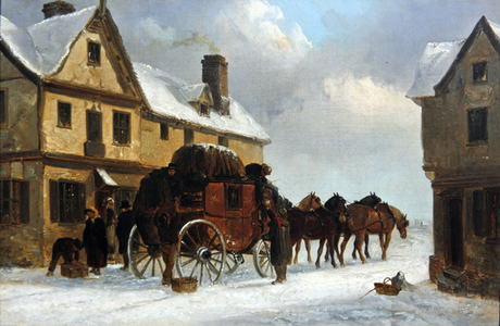 Unloading the Stage (oil on canvas)