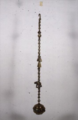 Gujarati Temple Lamp with Figure of Lakshmi, on a brass chain