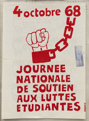 France - Poster May 1968 - Poster, France, May 68: National Day of Support to Student Struggles, October 4, 1968. Serigraphy 85x60 cm, Atelier populaire ex beaux arts
