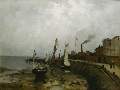 Harbour in France, 1875 (oil on board)
