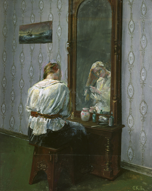 In front of the mirror (oil on canvas)