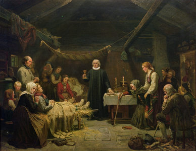 The Sick Bearhunter. The Last Sacrament, 1862 (oil on canvas)