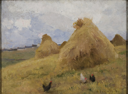 Chickens among Cornstooks, c.1888 (oil on canvas)