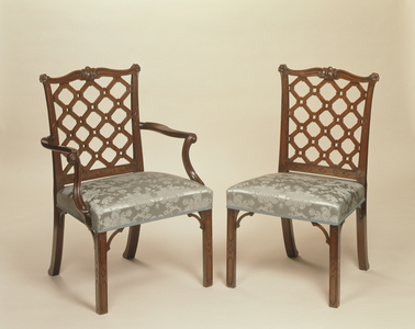 A pair of George III Dining Chairs, c.1765 (carved mahogany and upholstery)