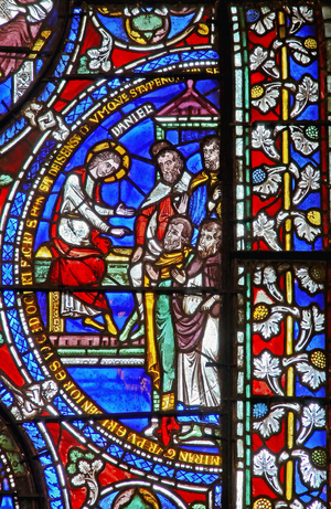 Detail from one of the Bible Windows depicting Daniel and the Elders (stained glass)