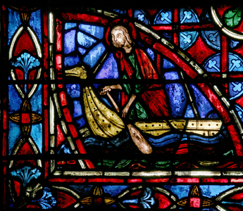 Window depicting a man in a boat (stained glass)