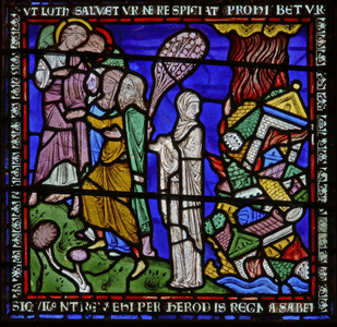 Detail from one of the Bible Windows depicting Lot's wife looking back (stained glass)