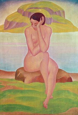 Girl on a Rock (oil on canvas)