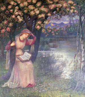 Woman Reading in a Garden (w/c and gouache)