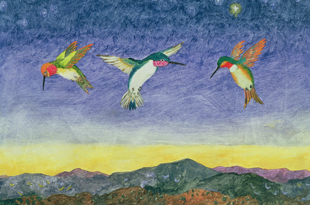 Hummingbirds in Santa Fe, 1992 (oil on panel)