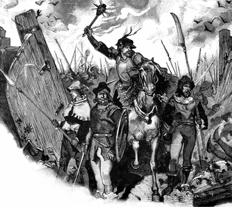 Strip looting: detail of an undated anonymous engraving depicting a raid by robbers in a town or castle in the Middle Ages.