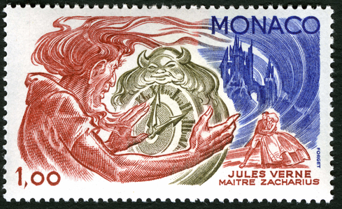 stamp issued on 2/5/1978 in Monaco, in tribute to the writer Jules Verne. Evocation of the fantastic universe of the new “” Maitre Zacharius”””.