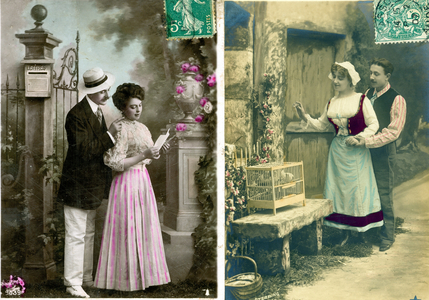 Two postcards around 1900: love in the city and in the countryside (photo)