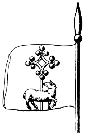 The cross of Toulouse replacing the belier Paien. Engraving by Catel (17th century). This clearly recognizable cross was brought from heaven by an angel to the first legendary count of Toulouse (Chorson or Torsin). In fact, the figure of this cross appeared for the first time on the seal of Raymond VI, Count of Toulouse, in 1211.