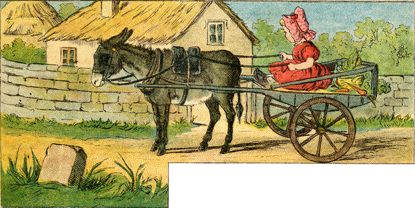 Girl walking in a small cart pulled by a donkey, 1892 (chromo)