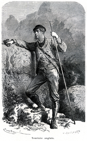 Portrait of English tourist by Emile Bayard - tourism in the 19th century - illustration of the book “” Moors and Characters of Peoples””, edition 1884 -