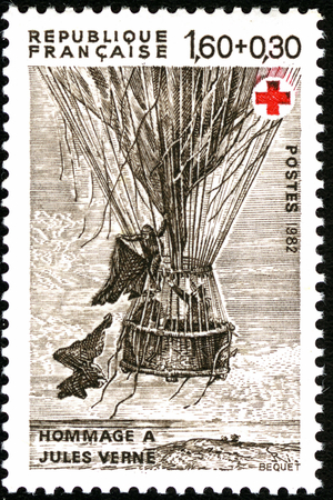 French stamp issued in 1982, in tribute to the writer Jules Verne (print)