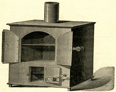 Portable oven. Engraving of the book “La Patissiere de la campagne et de la ville”” 1898.