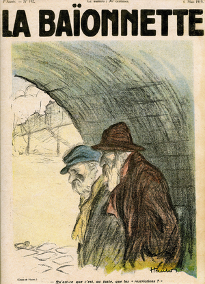 Two bums, under a bridge, wonder, “” what are restrictions? 1919 (print)