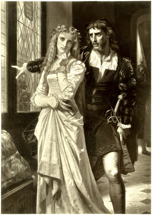 Hamlet and Ophelie (Hamlet and Ophelia) in a scene inspired by Shakespeare's play. Photoglypie Goupil from a painting by H. Merle, 2nd half 19th century.