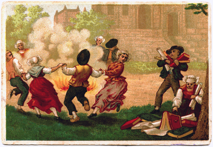 French Revolution: destruction of feodal titles, abolition of privileges (seigneurial rights, dime etc) 4 August 1989. Chromolithography Gibert-Clarey (Tours) late 18th - early 20th century. Good point ditsribue in schools.
