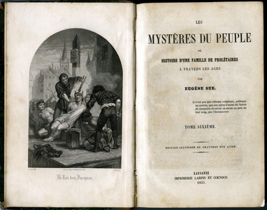 A work banned in 1857, during a censorship process remains famous: “The mysteres of the people (history of a family of proletaries through the ages)”, a soap opera by Eugene Sue. Volume 6 (1855) of the edition published in Lausanne, Switzerland where Eugene Sue s'etait exile. Illustration: King of James. Scene of torture (torture) in the Middle Ages. Engraving by Houze. Jacquerie (peasant revolt) in the 14th century.