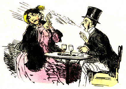 Wrong ways: return - rot - roter - erructer - emit a digestive noise - spit - postillon - postillon, postillons - vomiting - impoliteness - drawing by Henri Valentin from the Great Album du Coloriste, 19th century -