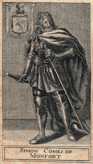 Portrait of Simon de Montfort (Simon IV the Fort, Count of Montfort, circa 1150 - 1218), leader of the Armee des Croises against the Albigeois (Cathars). Engraving of the 18th century.