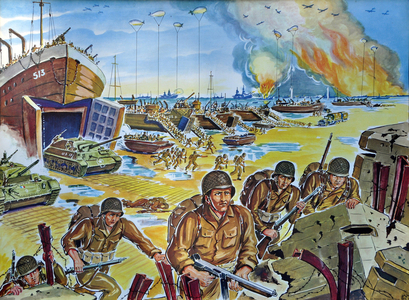 School board of “La Maison des Instituteurs””, 1950-1960: debarquement allie (des allies) in 1944 in France on a beach of Normandy - Second World War -