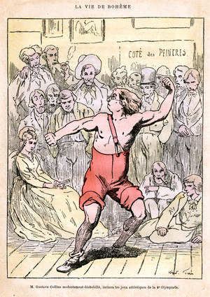 Illustration from 'Scènes de la vie de bohème' by Henri Murger (colour litho)