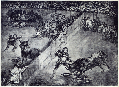 Plaza partida; the “bulls of Bordeaux”, 1825 (engraving)