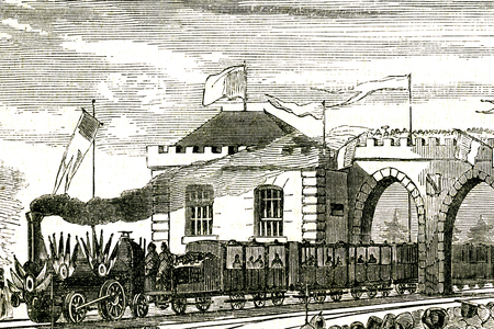 Opening of the railway from Strasbourg to Khel: arrival of the first train on Baden territory. No.209, 13 April 1861 (detail).