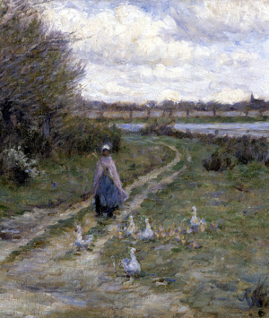 The geese keeper (detail). Painting by Henri Eugene (Henri-Eugene) Le Sidaner (1862-1939), 1883. Musee Petiet in Limoux.