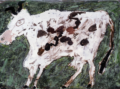 Cow in a meadow (detail) (oil on canvas)