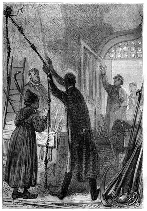 Illustration by Riou of Jules Verne's novel “” Journey to the Centre of the Earth””: the preparations of the beginning - edition HETZEL 1867