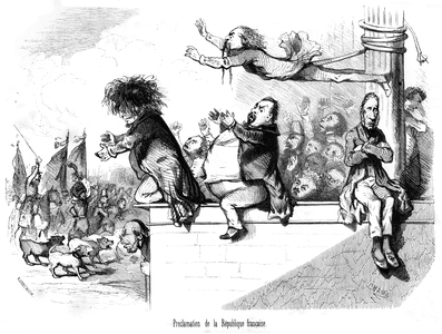French Revolution of 1848: Proclamation of the French Republic - Caricature of Cham (Amedee Comte de Noe dit, 1819-1879) in Auguste Lireux, Assembllee Nationale comique. Ed. Michel Levy Freres, 1850 -