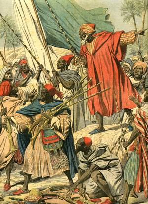 Troubles on the Algero-Moroccan border: a Muslim agitator preaching holy war. Cover illustration of Petition Journal No. 833, November 4, 1906. Extract from the text: “A few hundred Berabers were preparing a new hand on the South Oranese border. This is the beginning of a campaign against us by the Sultan of Morocco. The irreducible opponents of European influence are currently trying to fanatize the nomadic populations living on the borders of our Algerian colony. Taking advantage of the period of Ramadan, they go from tribes to tribes, preaching the holy war and the extermination of the “roumis”” . “”