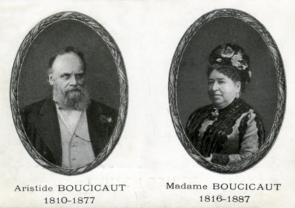 Double portrait of Aristide Boucicaut (1810-1877, entrepreneur and businessman) and his wife Marguerite (1816-1887),. Monsieur et Madame Boucicaut, merchants and philanthropists, are the creators of the department stores of Bon Marche - postcard beginning 20th century -