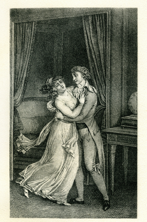 Illustration for "Les Liaisons Dangereuses" written by Choderlos de Laclos, 18th century (engraving)