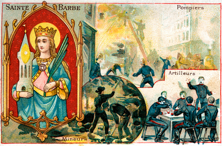 Sainte Barbe (Sainte-Barbe - Barbara) patron saint of miners, firefighters, gunners, artificial, geologists... chromolitography (chromo) early 20th century -