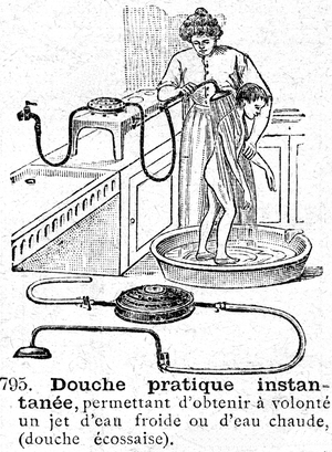Removable shower device, Hygiene, 1913 (engraving)