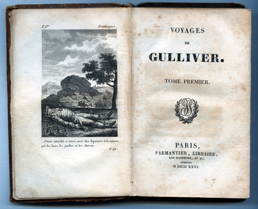 Title page and frontispiece 'Gulliver's Travel', 1826 (print)
