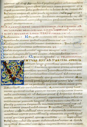 Italian manuscript 15th century on parchment: De Institutione Oratoria”