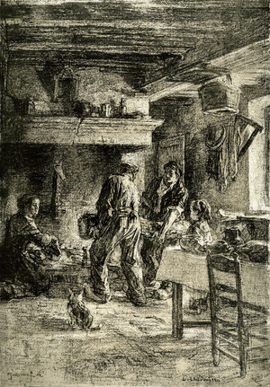 Christmas in the countryside, the buche of christmas, 1884 (engraving)