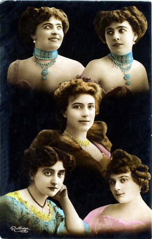 Mosaic of faces of 5 young women (photo)