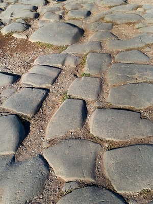 Roman pavement on Via Sacra, forum, Rome, Italy (Roma, Italia) - Roman road, communications in antiquite - Photo Patrice Cartier -
