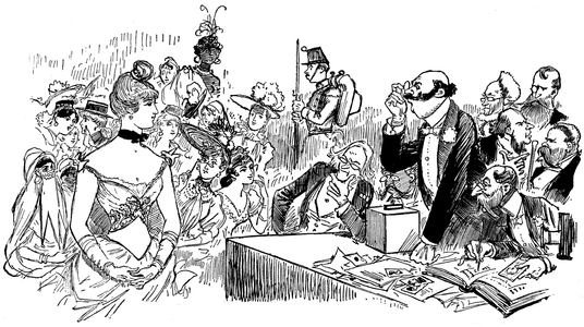 Contest of feminine beauty at the end of the 19th century - election of miss - queen of beauty - ideal feminin - male jury - drawing by Albert Robida (1848-1926) 1893 -
