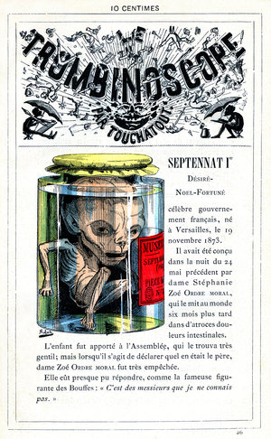 The first seven-year term as a foetus in a jar, late 19th century (illustration)