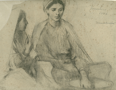 Women at Breakfast, Jerusalem, 1886 (black crayon on paper)